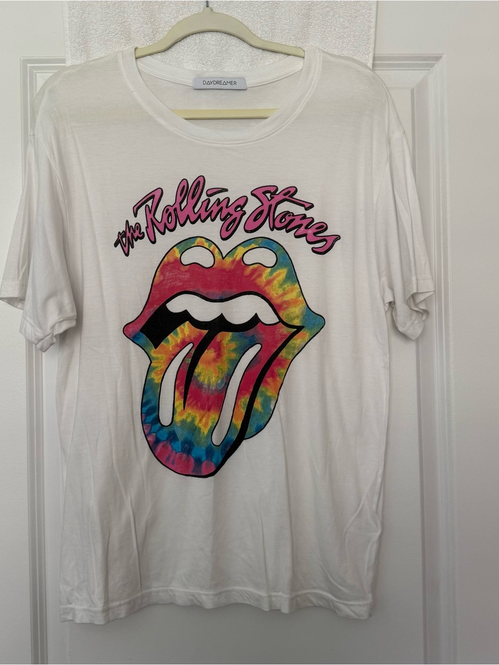 Daydreamer White Graphic Crew Tee with Pink Script
